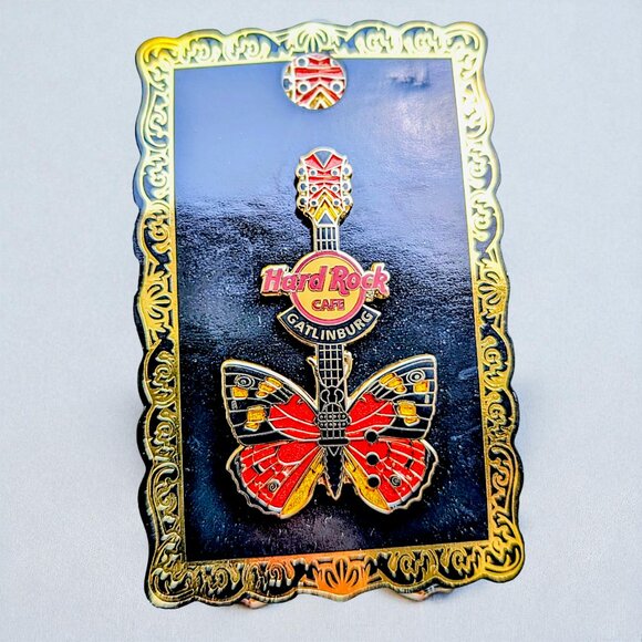 Hard Rock Cafe RARE vintage Butterfly Guitar Gatlinburg city metallic pin NEW - Picture 2 of 4